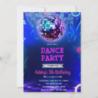 Glow disco dance party invitation