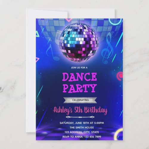 Glow disco dance party invitation