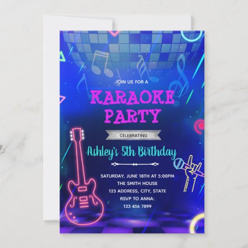 Glow disco rock dance party invitation
