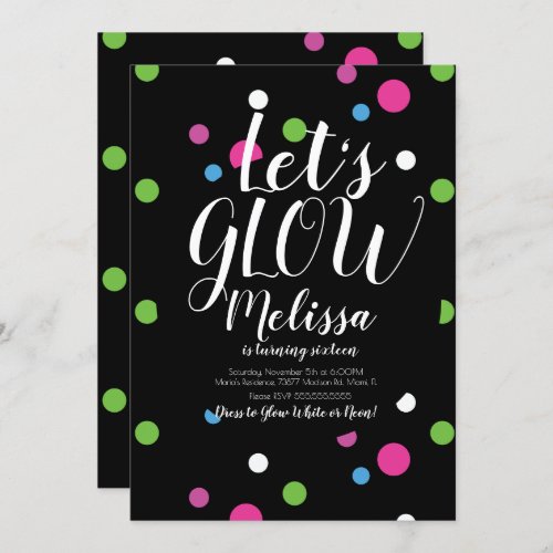 Glow Dots Birthday Confetti Neon Glow In The Dark Invitation