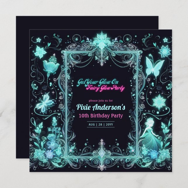 Glow Fairy Party Theme - Fairytale After Dark Invitation (Front/Back)
