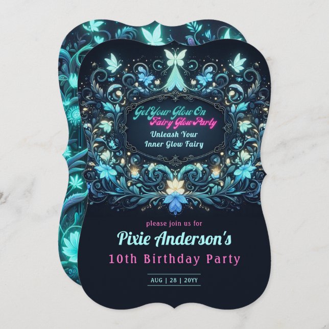 Glow Fairy Party Theme - Fairytale After Dark Invitation (Front/Back)