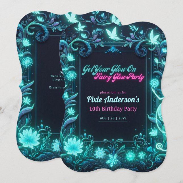 Glow Fairy Party Theme - Fairytale After Dark Invitation (Front/Back)