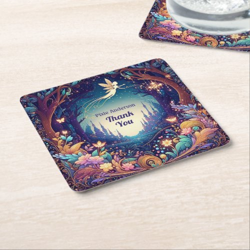 Glow Fairy Party Theme _ Fairytale After Dark Square Paper Coaster