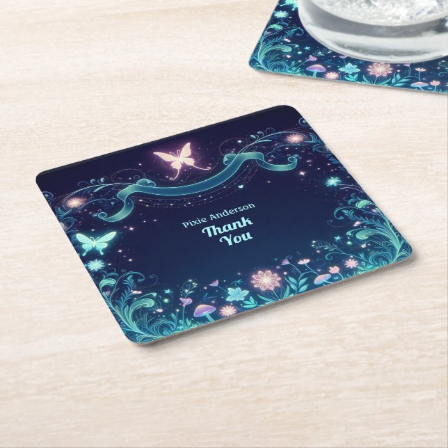 Glow Fairy Party Theme - Fairytale After Dark Square Paper Coaster (Angled)