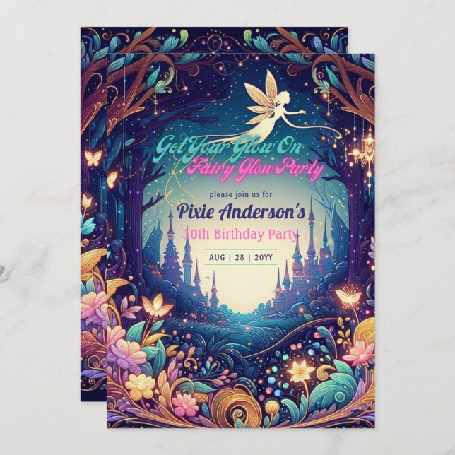 Glow Fairy Party Theme Fairytale Enchanted Forest Invitation (Front/Back)