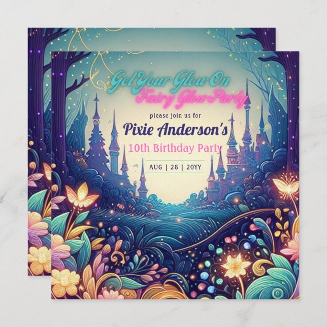 Glow Fairy Party Theme Fairytale Enchanted Forest Invitation (Front/Back)