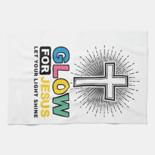 Glow For Jesus Christian Cross Light Shirt Design_ Kitchen Towel