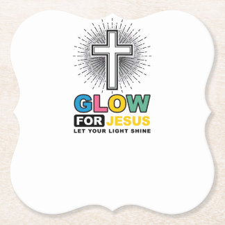 Glow For Jesus Christian Cross Light Shirt Design_ Paper Coaster