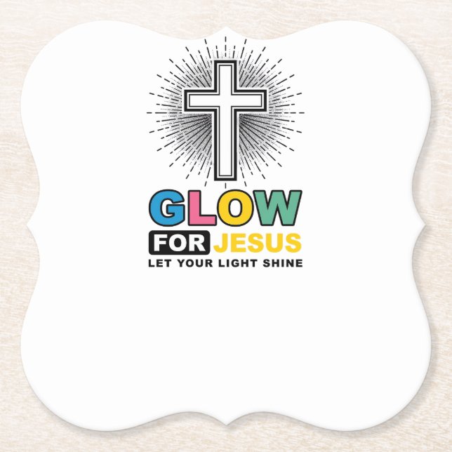 Glow For Jesus Christian Cross Light Shirt Design_ Paper Coaster (Front)