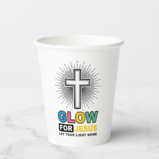 Glow For Jesus Christian Cross Light Shirt Design_ Paper Cups
