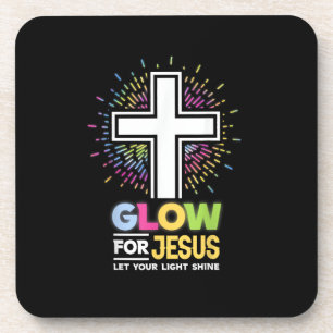 Glow for Jesus Christian Cross Tee Jesus Christ Bi Beverage Coaster