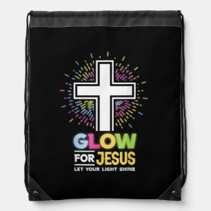 Glow for Jesus Christian Cross Tee Jesus Christ Bi Drawstring Bag