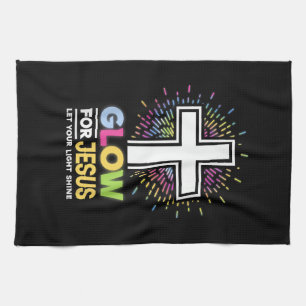 Glow for Jesus Christian Cross Tee Jesus Christ Bi Kitchen Towel