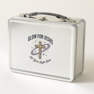 Glow for Jesus Christian Cross Vintage Vector Metal Lunch Box