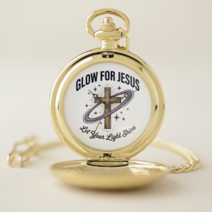 Glow for Jesus Christian Cross Vintage Vector Pocket Watch