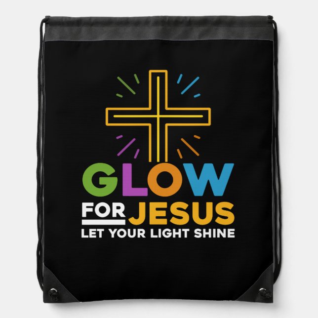 Glow For Jesus Let Your Light Shine Faith Cross Ch Drawstring Bag (Front)