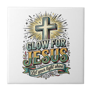 Glow For Jesus Vintage Christian Cross Shirt Ceramic Tile