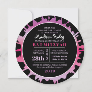GLOW Fuchsia Splash Bar Bat Mitzvah Invitation