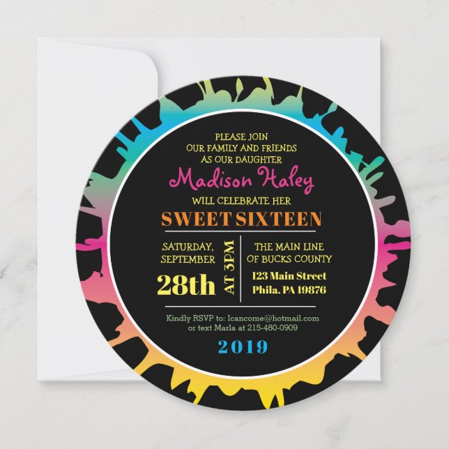 GLOW Fuchsia Splash Sweet Sixteen 16 Invitation (Front)