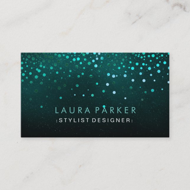 Glow Glitter Blue Confetti Elegant Sky Business Card (Front)