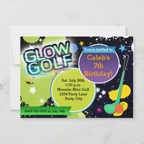 Glow Golf Monster Mini Golfing Party Invitation
