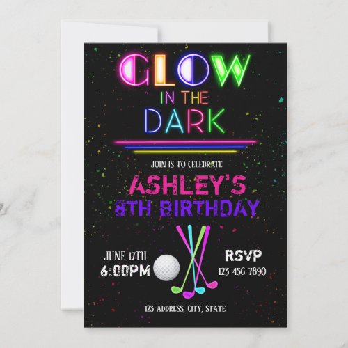 Glow golf party invitation