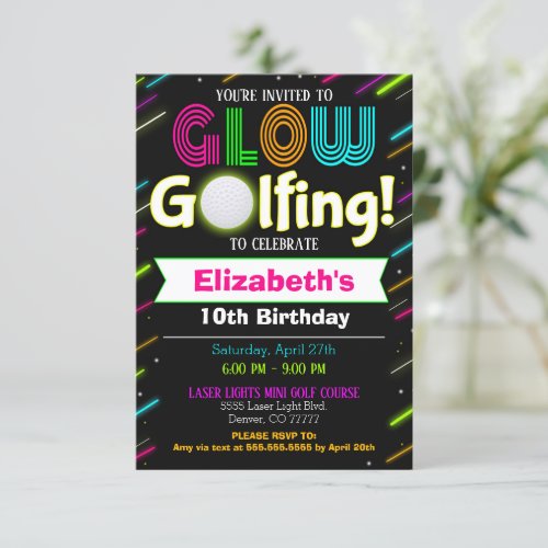 Glow Golfing Birthday Invitation