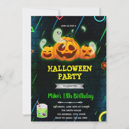 Glow halloween party invitation
