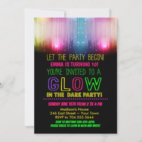 Glow in the dark birthday invitation
