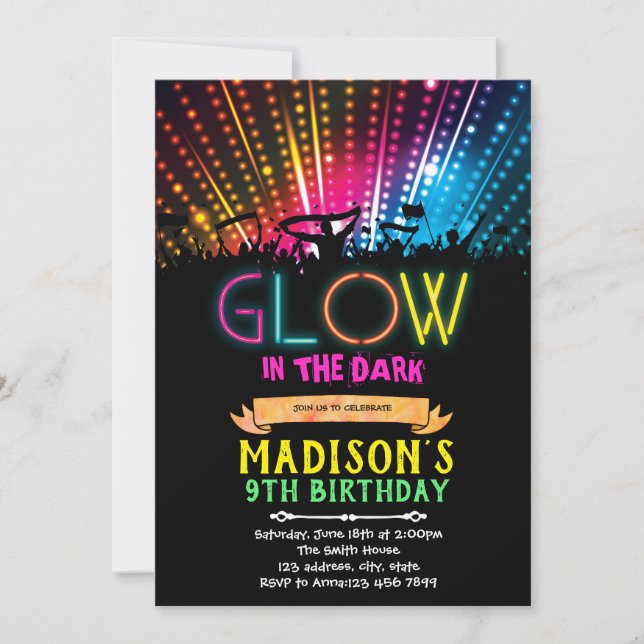 Glow in the dark birthday invitation (Front)