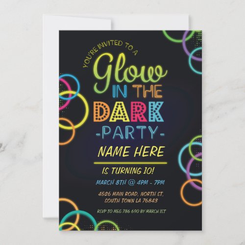 Glow In The Dark Birthday Invite Neon Kids Party