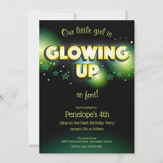 Glow in the Dark Birthday Kid's Invitation (Front)