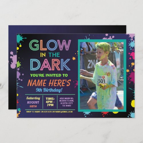 Glow In The Dark Birthday Neon Paint Party Photo Invitation