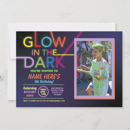 Glow In The Dark Birthday Paint Dance Party Photo Invitation