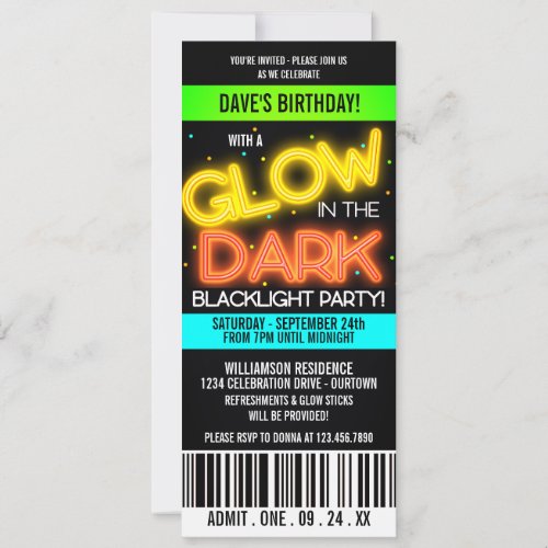 Glow in the Dark Birthday Party Invite