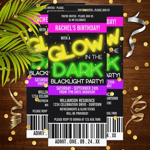 Glow in the Dark Birthday Party Invitation