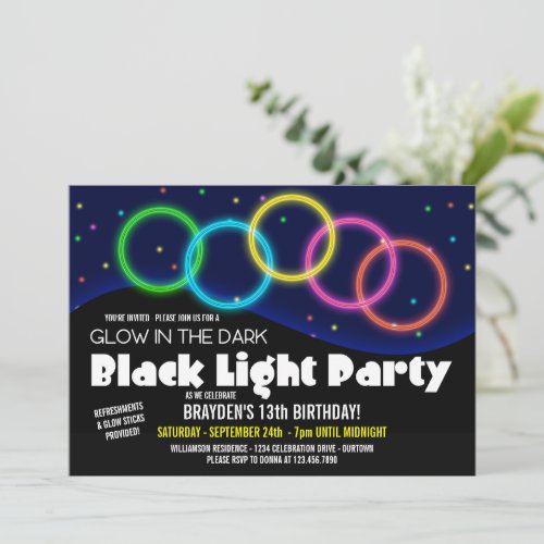 Glow in the Dark Birthday Party Invitations