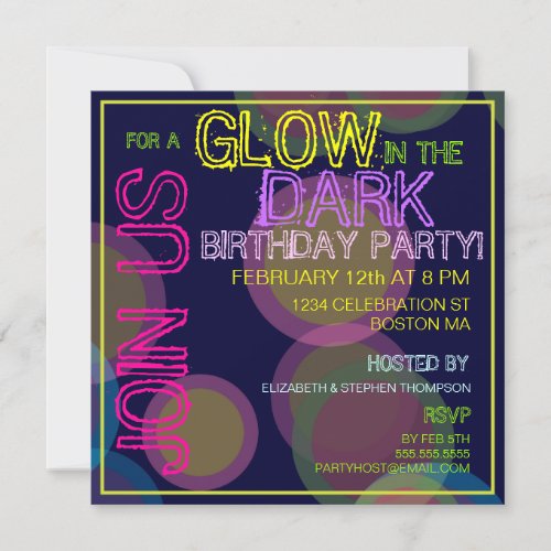 Glow in the Dark Birthday Party Invitation