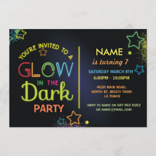 Glow in the Dark Birthday Party Invite Kids Party