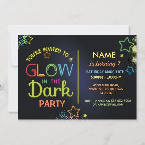 Glow in the Dark Birthday Party Invite Kids Party