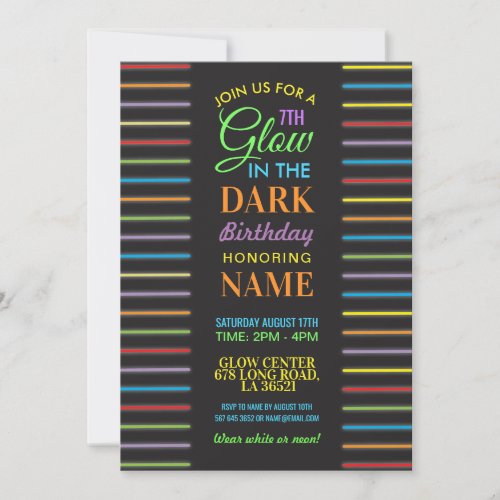 Glow In The Dark Birthday Party Neon Invite