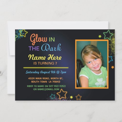 Glow in the Dark Birthday Photo Invite Kids Party