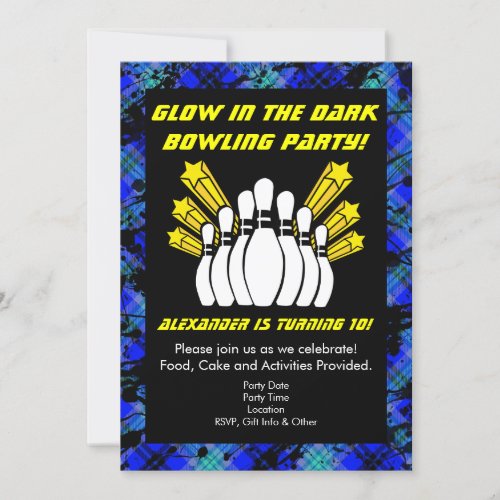 Glow in the Dark Bowling Party Birthday Invitation