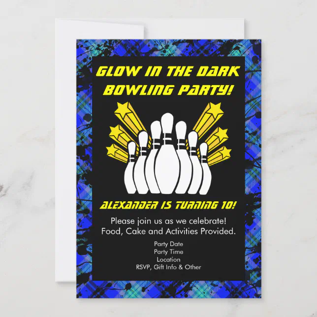 Glow in the Dark Bowling Party Birthday Invitation | Zazzle