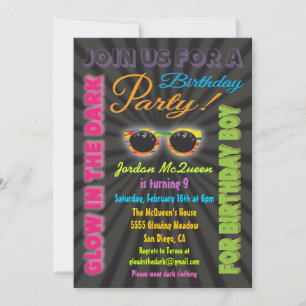 Glow in the Dark Boy Birthday Party Invitations