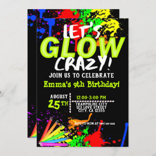 Glow in the dark Cosmic Jump & Neon party Invitation