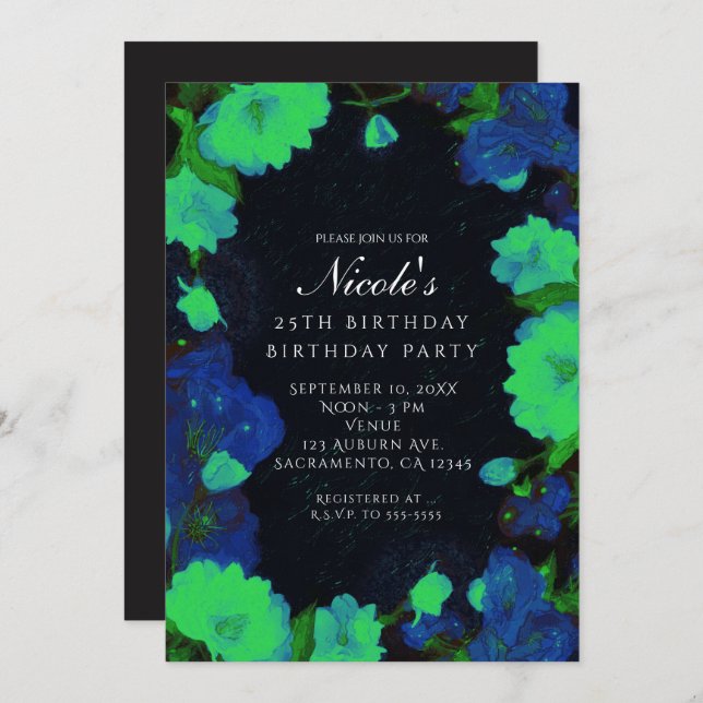 Glow in the Dark Glowing Flowers Party Invitations (Front/Back)