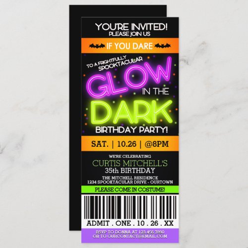 Glow in the Dark Halloween Birthday Party Invitati Invitation