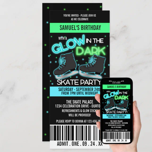 Glow in the Dark Ice Skating Party Invitation Zazzle
